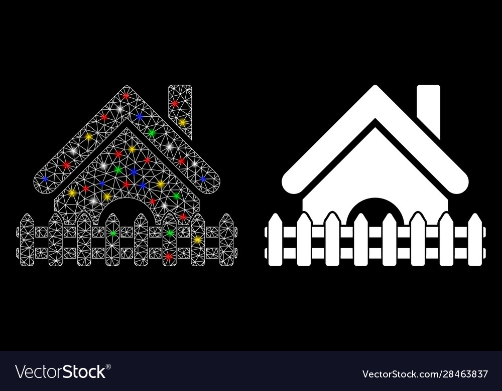 Glowing mesh 2d home fence icon with flare spots