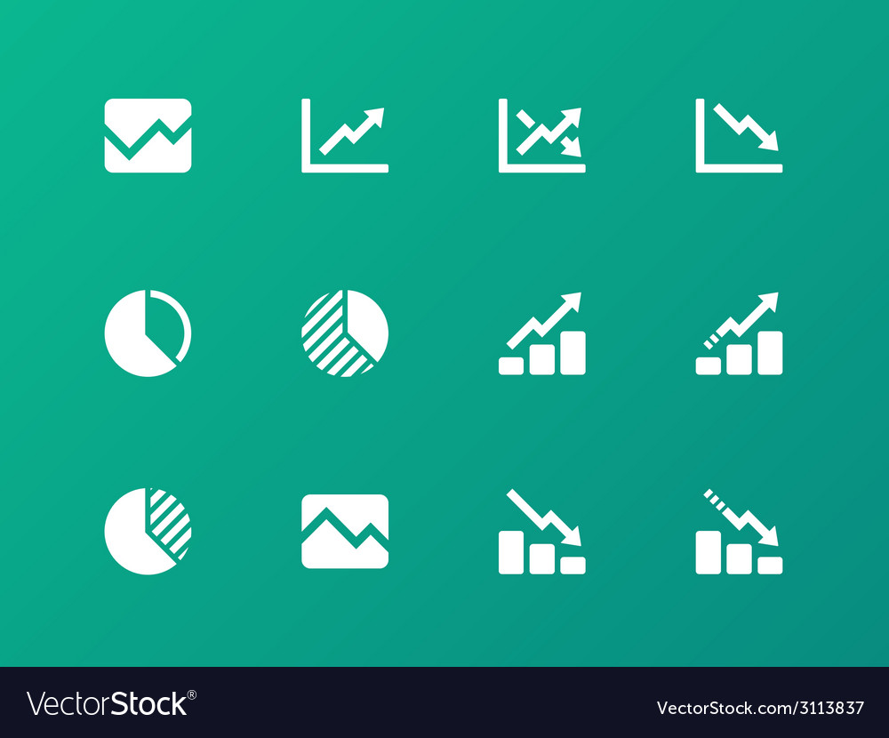 Line chart and diagram icons on green background