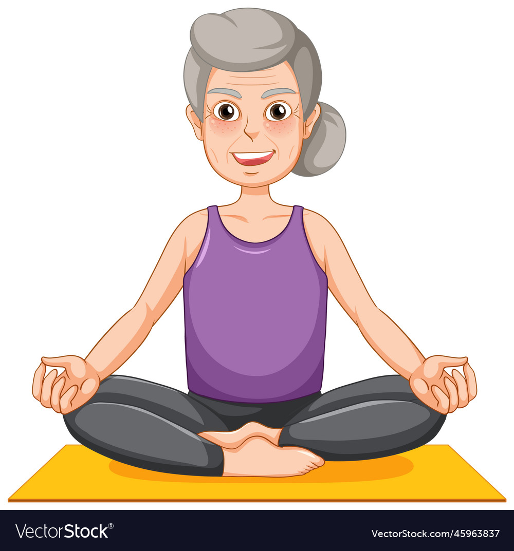 Old woman doing yoga Royalty Free Vector Image