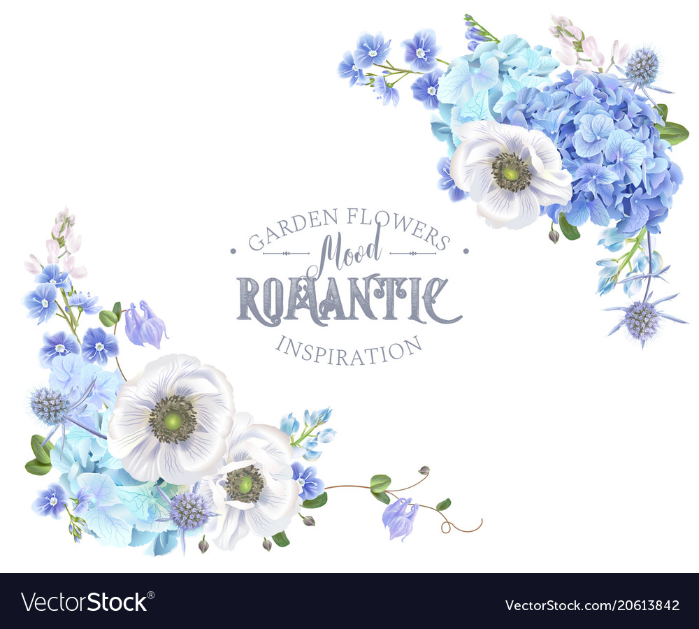 Blue anemone corner banner vector image Blue anemone corner banner