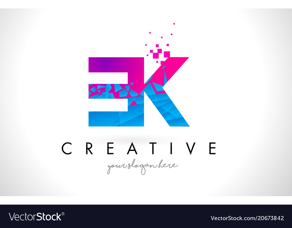 Ek e k letter logo with shattered broken blue Vector Image