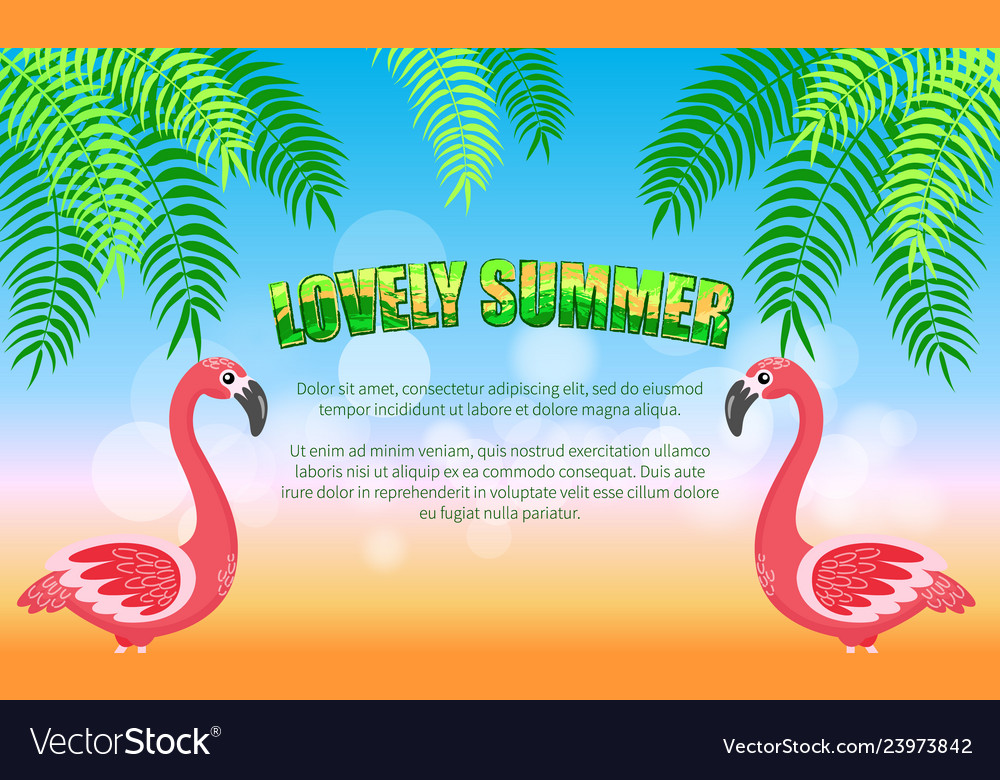 Lovely Summer Flamingos And Palm Leaves Beach Vector Image