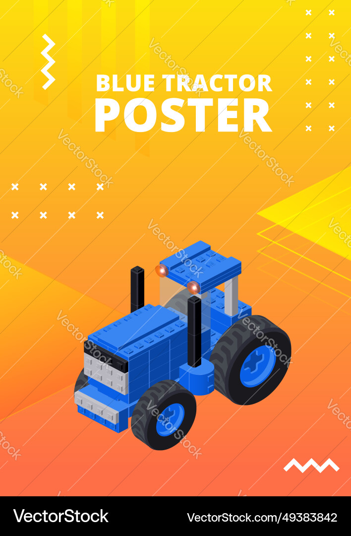 Poster with a blue tractor in isometric style Vector Image