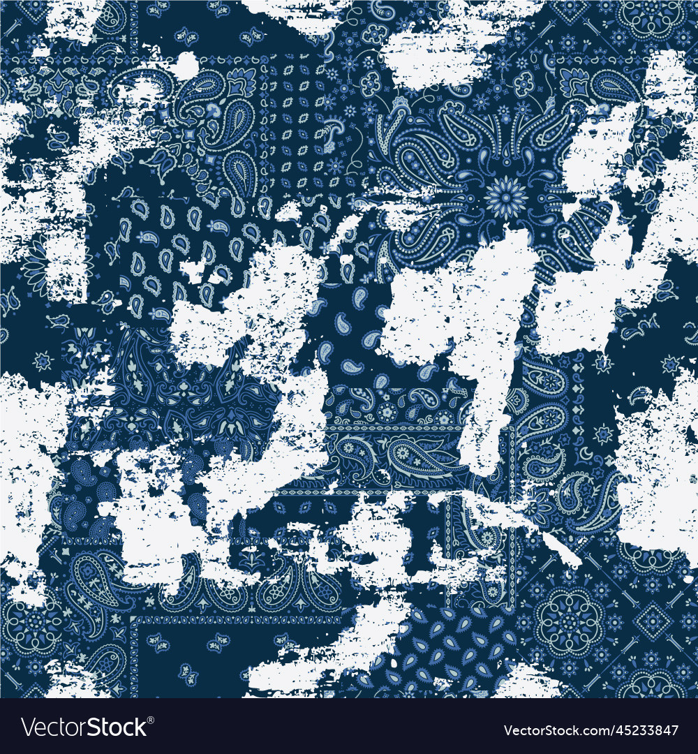Blue bandana kerchief paisley fabric patchwork vector image Blue bandana kerchief paisley fabric patchwork