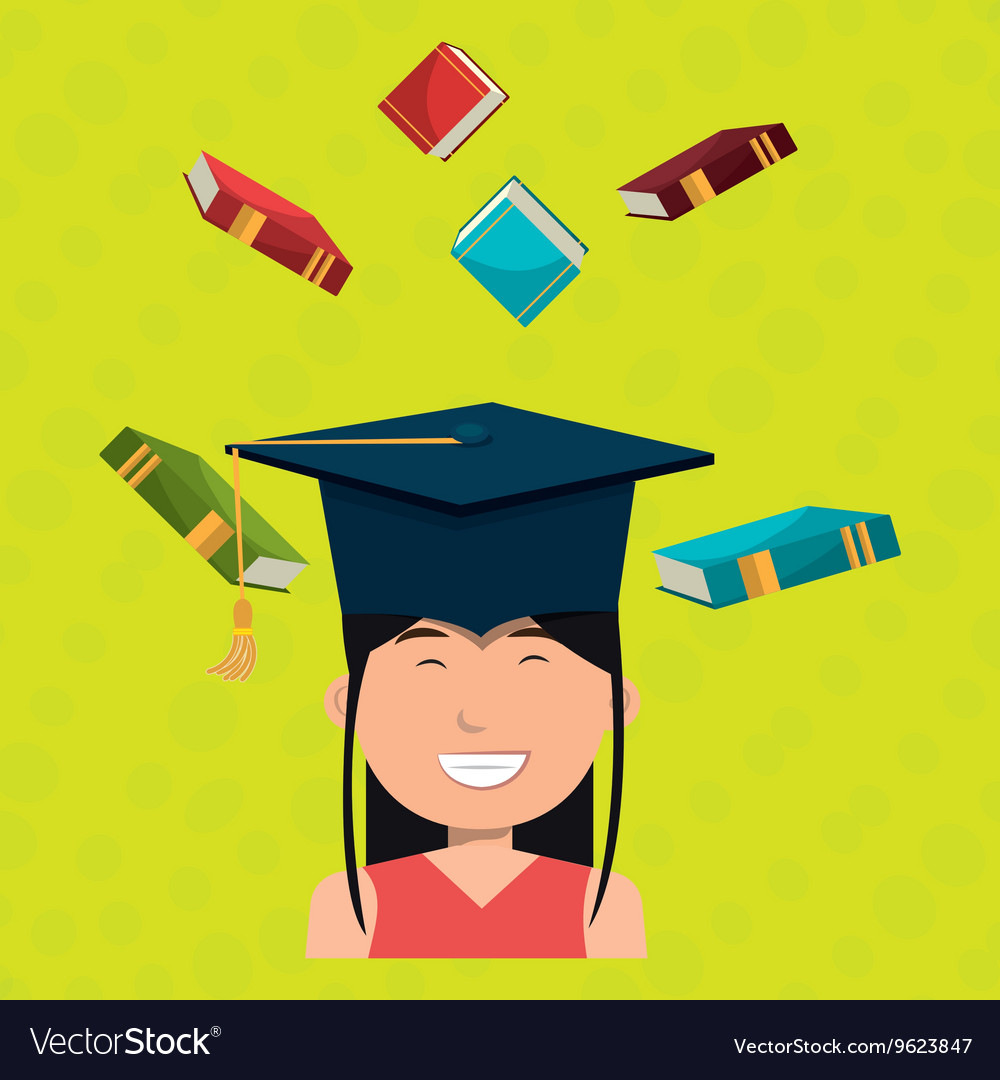 Graduate student with books isolated icon design