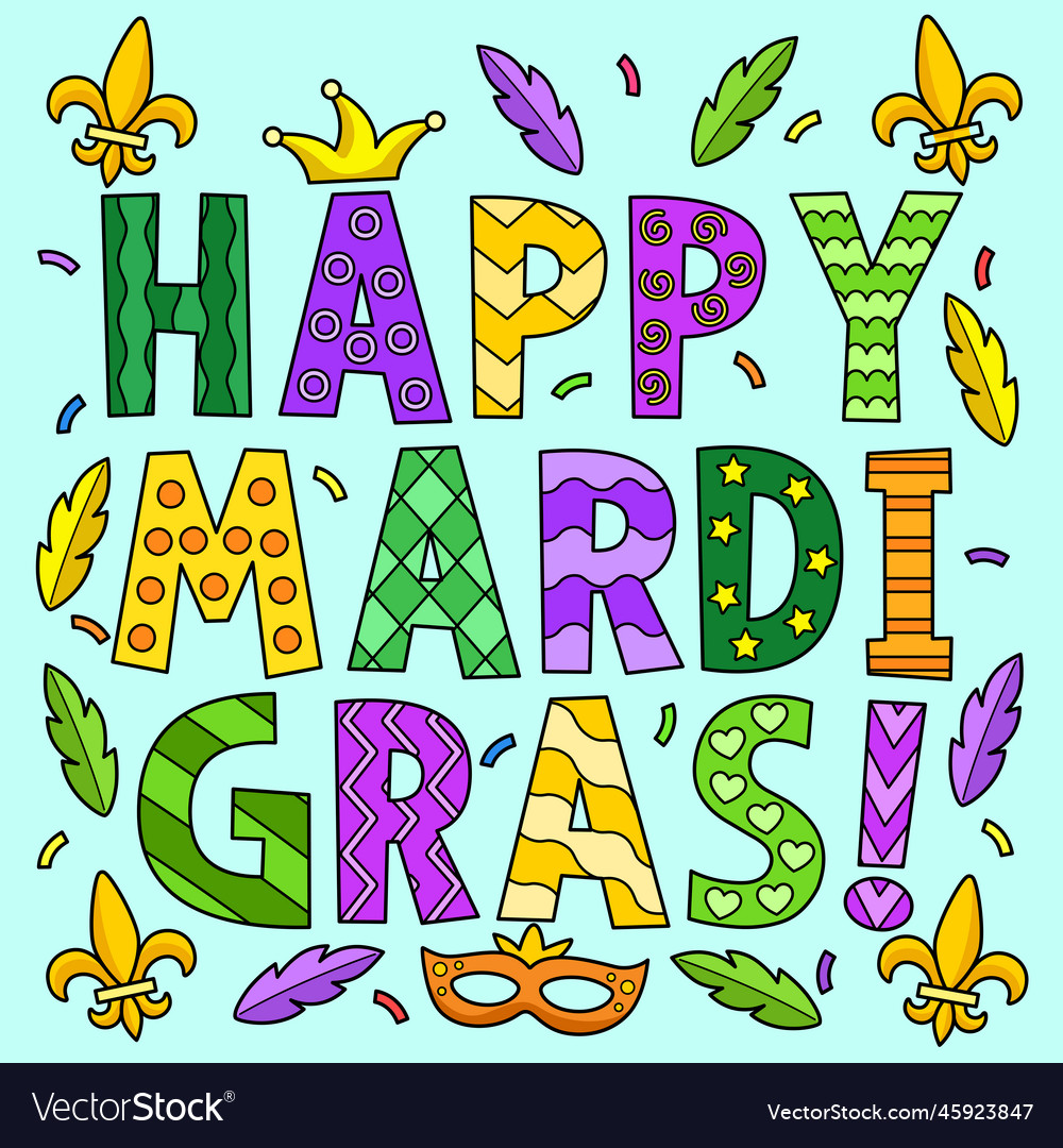 Happy mardi gras colored cartoon Royalty Free Vector Image