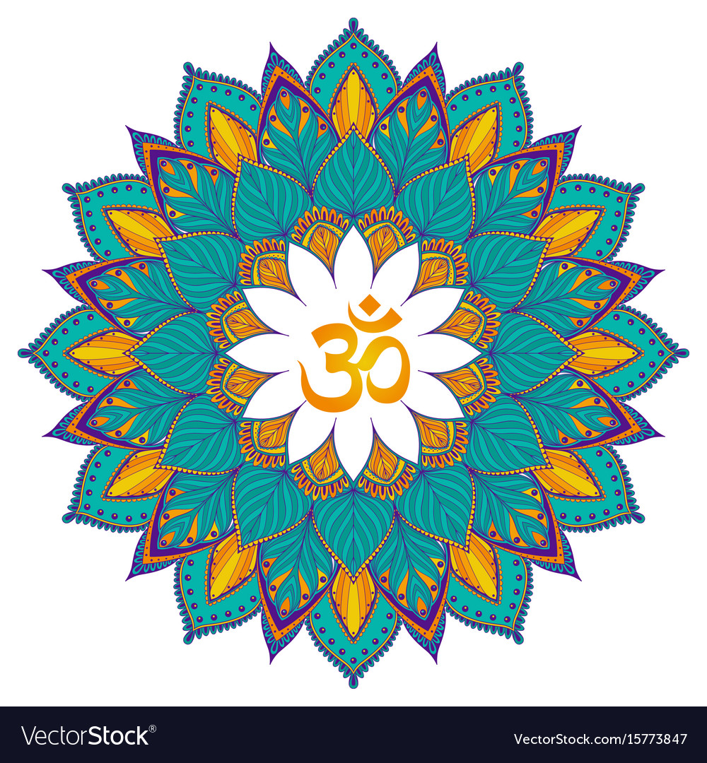 Mandala isolated ethnic round ornament with om Vector Image