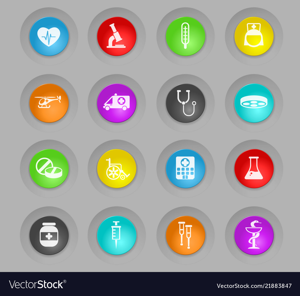 Medicine colored plastic round buttons icon set