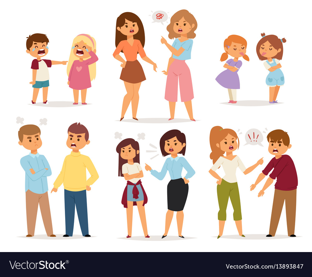 Quarrel collection with arguing people Royalty Free Vector