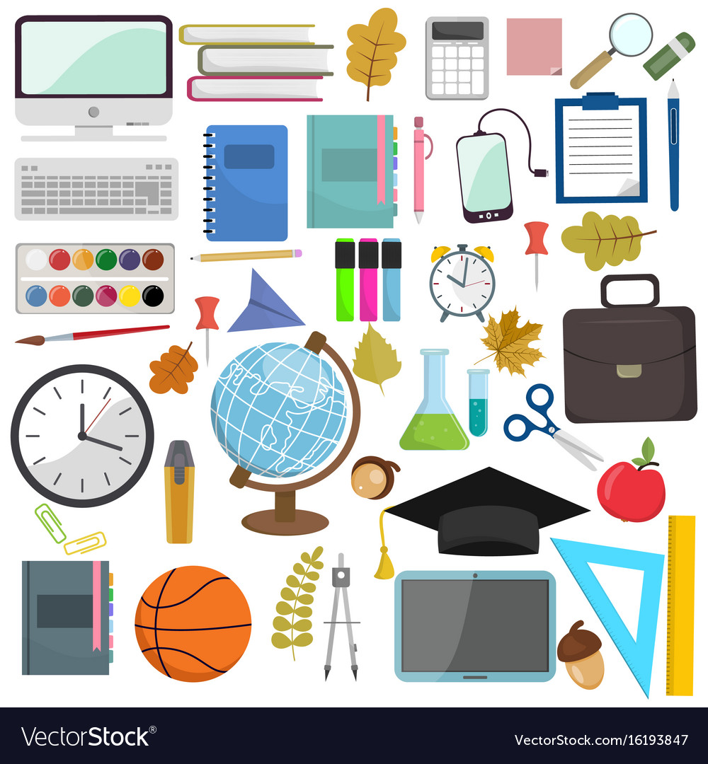 School and education workplace items flat Vector Image