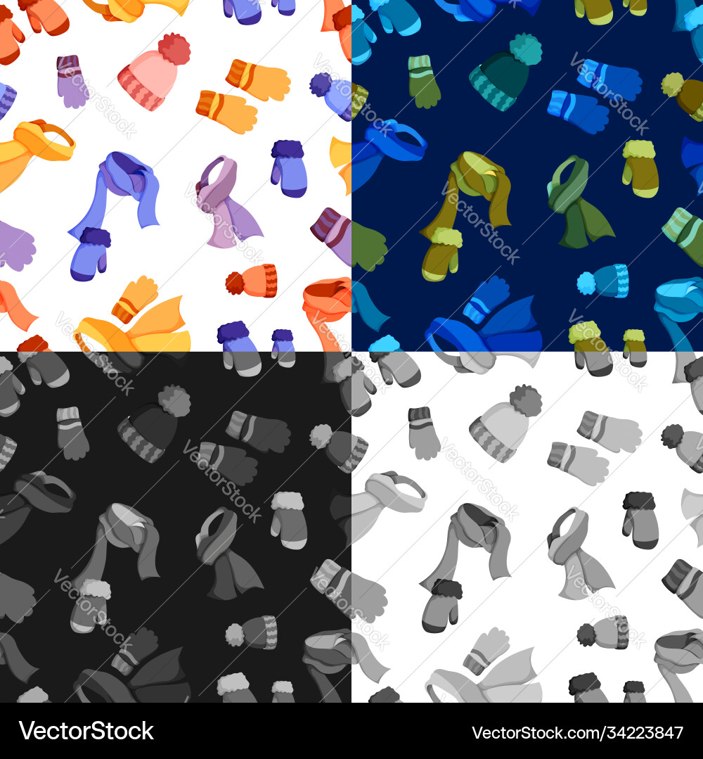 Set seamless patterns with winter clothes Vector Image