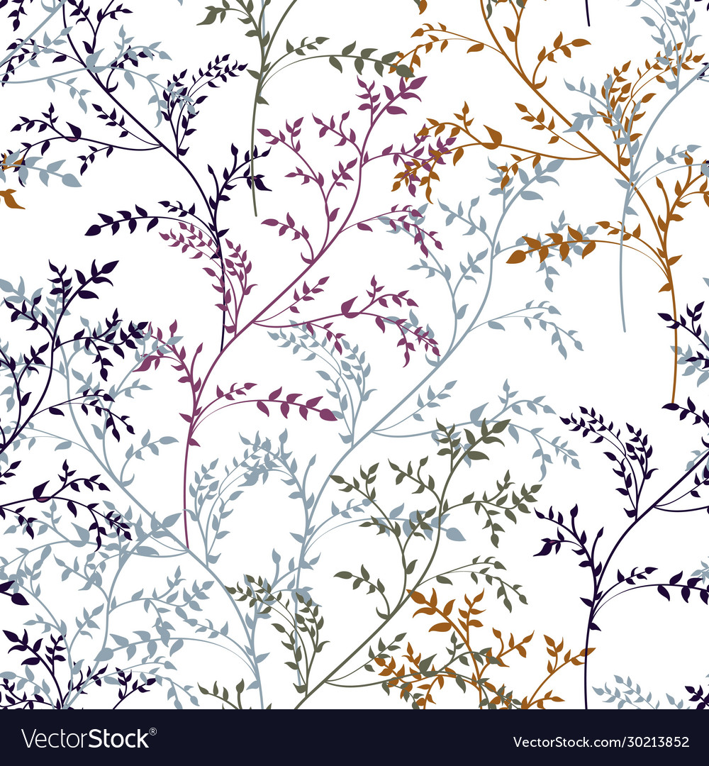 Floral abstract seamless pattern with linear plant