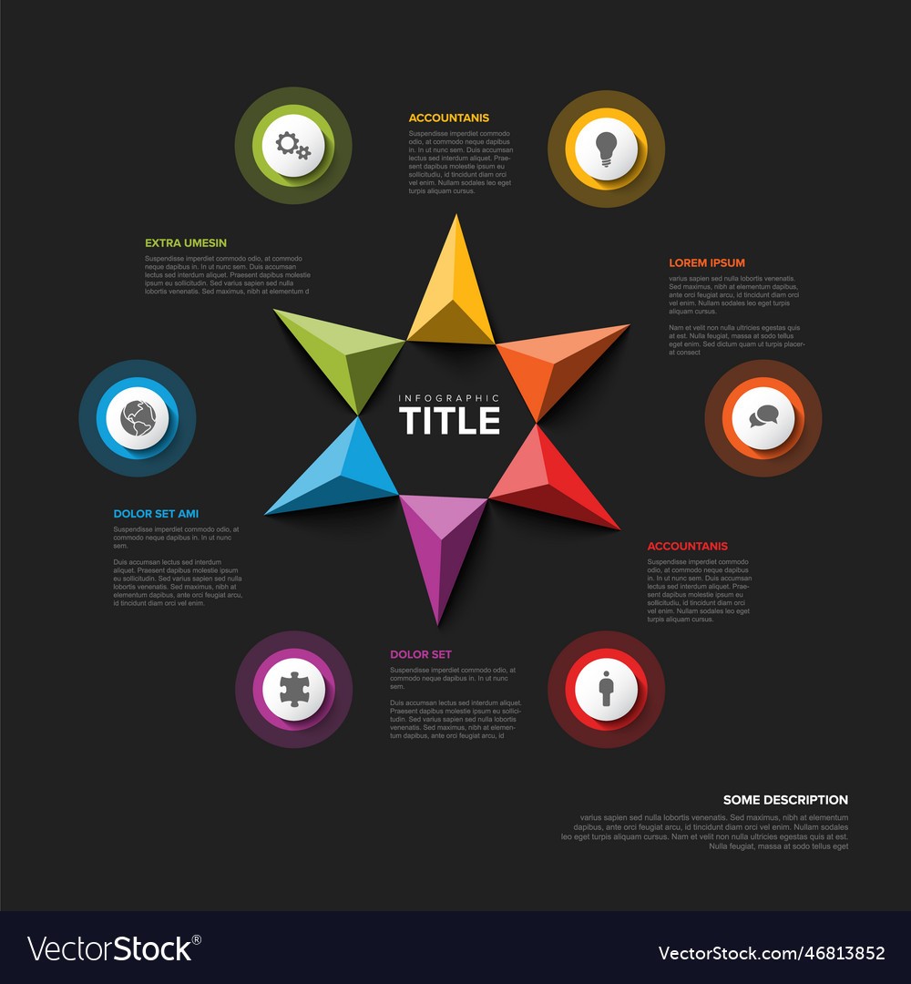 Multipurpose dark infographic template with six