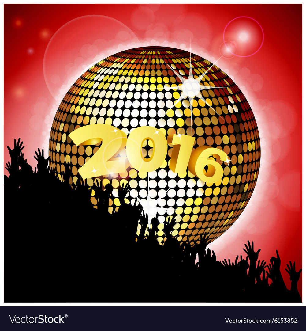 New years party 2016 with disco ball and crowd