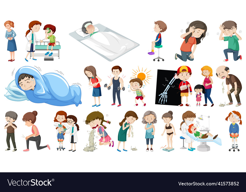 Set of sick people with different symptoms Vector Image