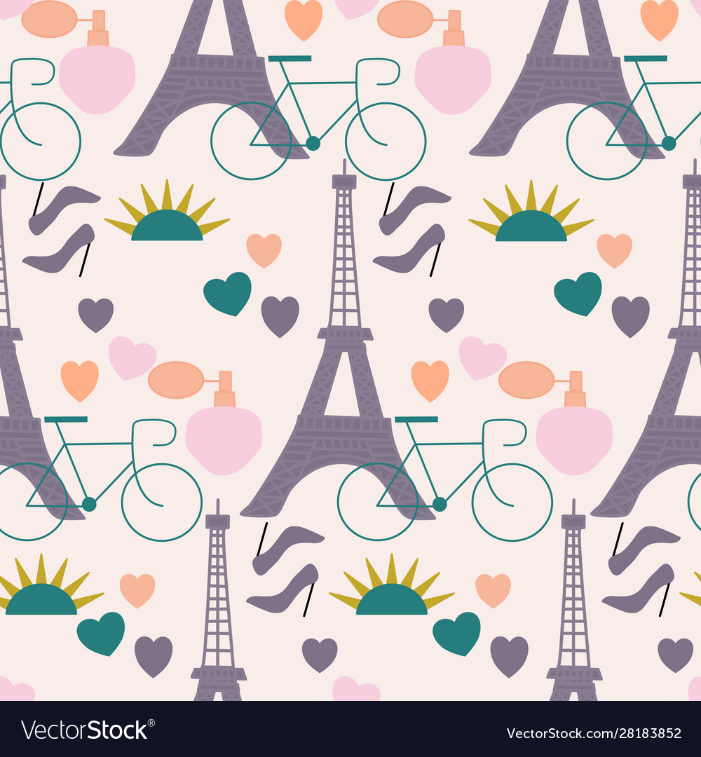 Tour eiffel hearts high heals in a seamless Vector Image