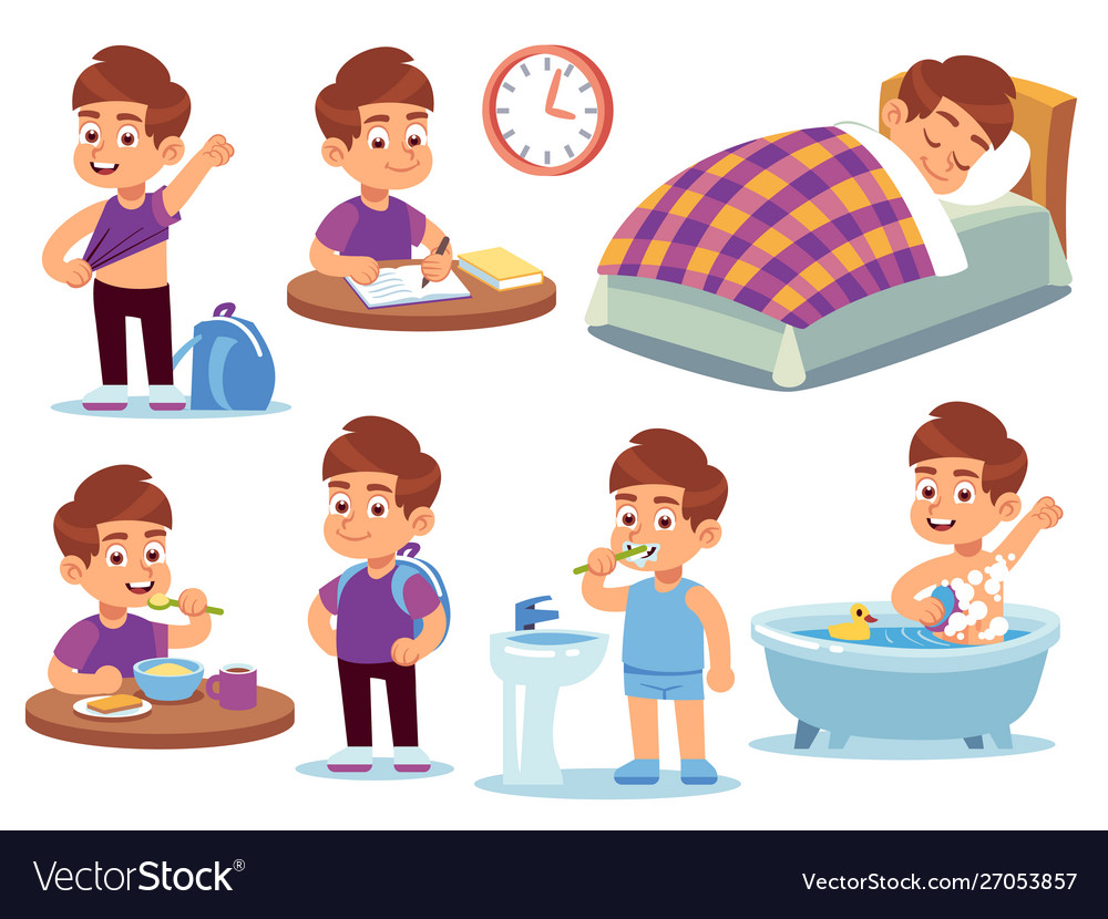 Boy daily activities little kid sleeps in a bed Vector Image