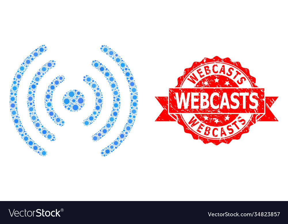 Distress webcasts stamp and covid19 virus mosaic