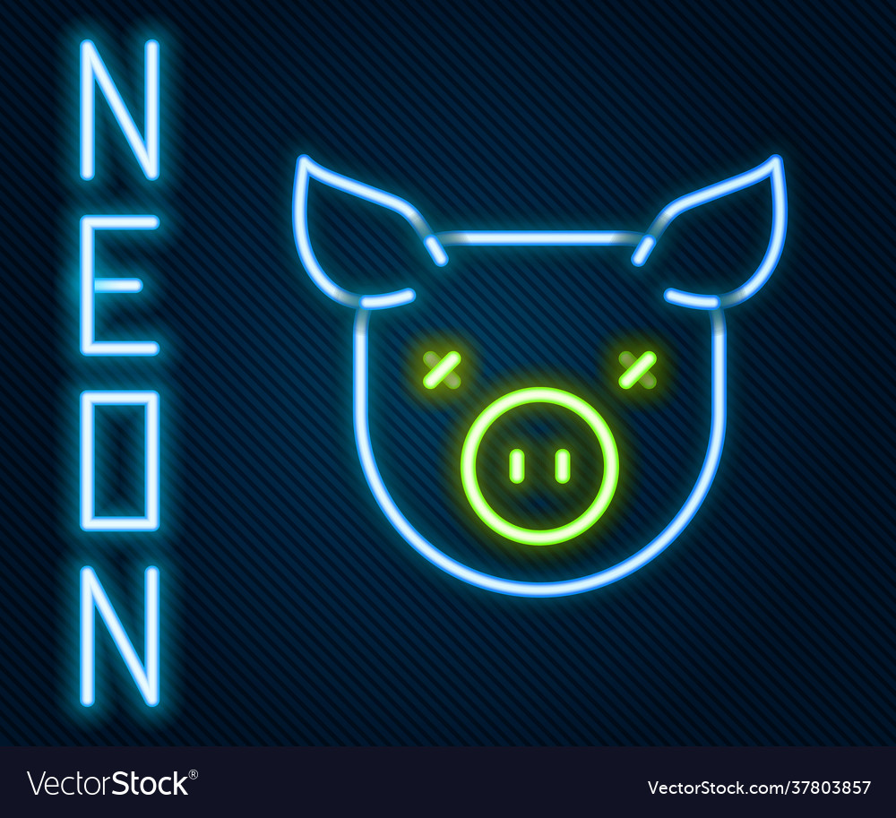 Glowing Neon Linie Schwein Ikone isoliert auf schwarz