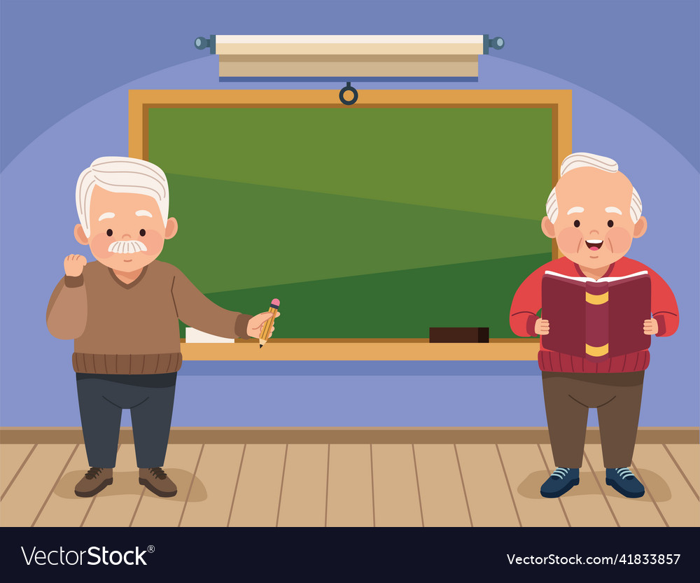 Grandfathers couple with chalkboard