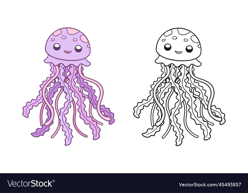 Happy smiling jellyfish outline set art