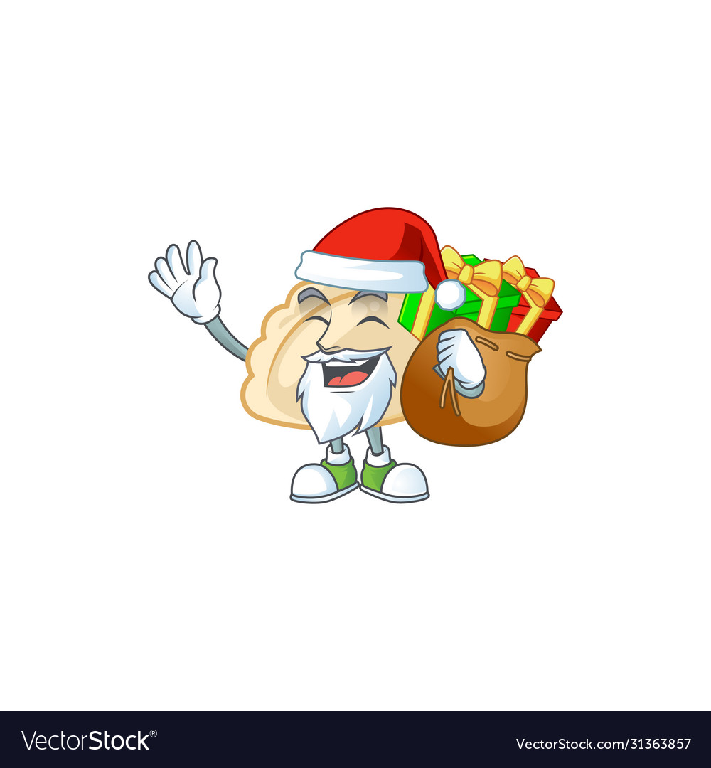 Santa pierogi cartoon character having box gift Vector Image