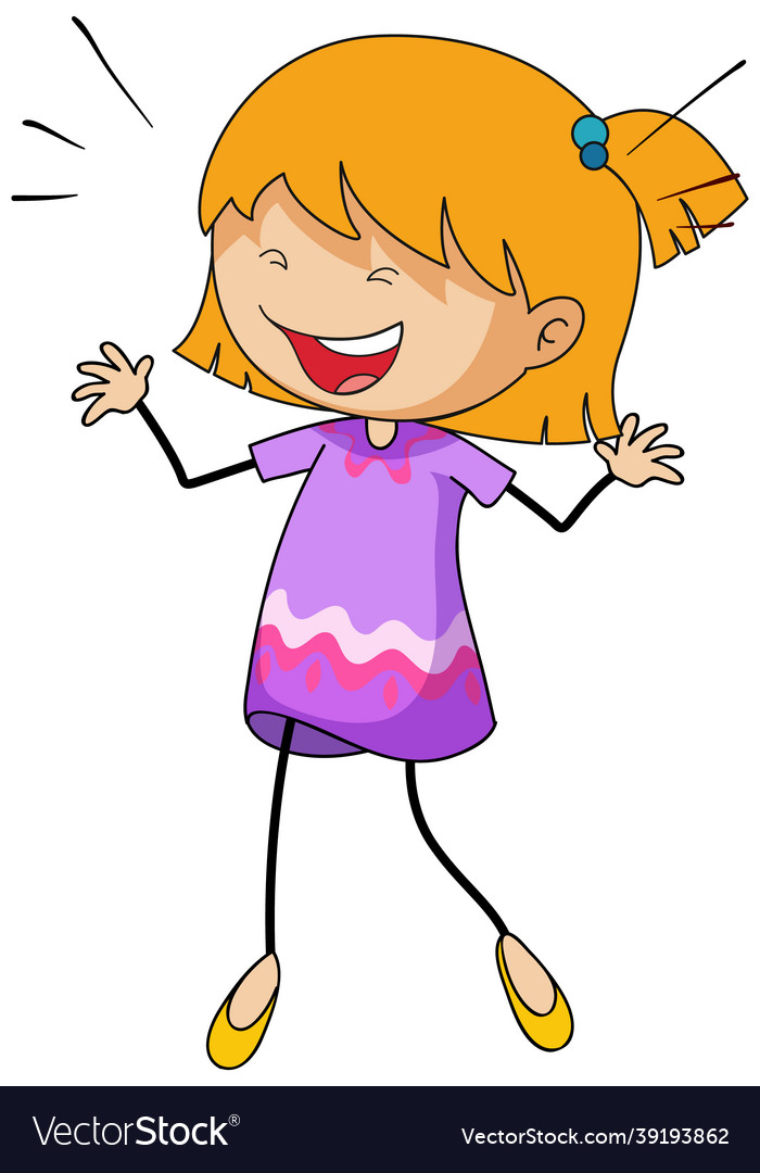 A happy girl doodle cartoon character isolated Vector Image