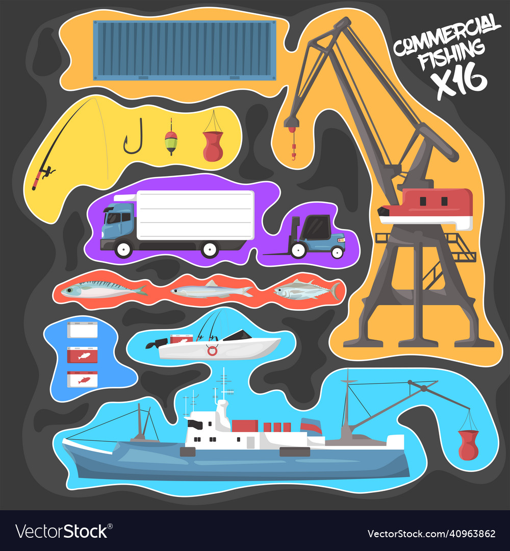 Commercial Fishing Set Royalty Free Vector Image Commercial Fishing Set Royalty Free Vector Image