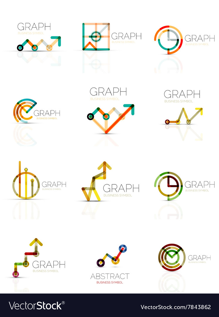 Linear graph and chart abstract logo set Vector Image