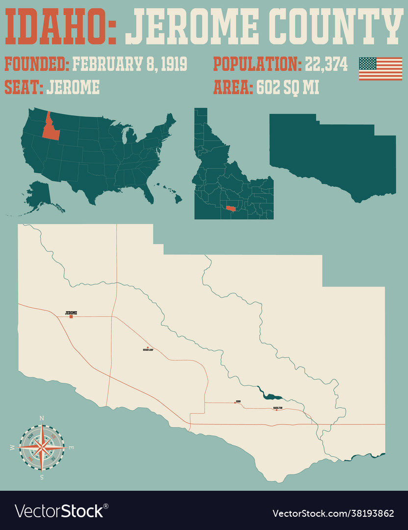 Map jerome county in idaho Royalty Free Vector Image