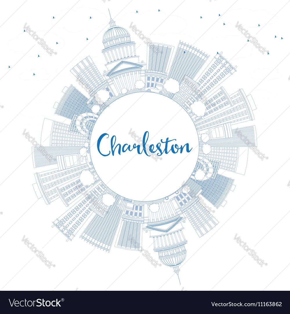 Outline charleston skyline with blue buildings Vector Image