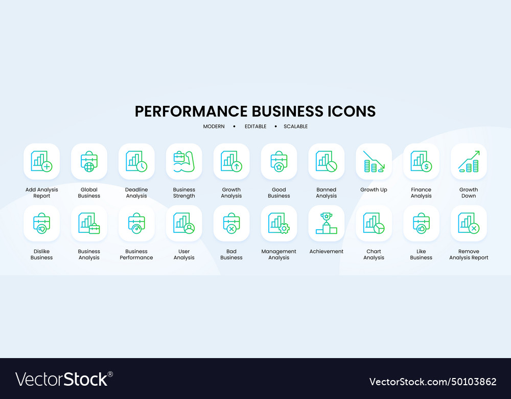 Performance business icon collection with blue