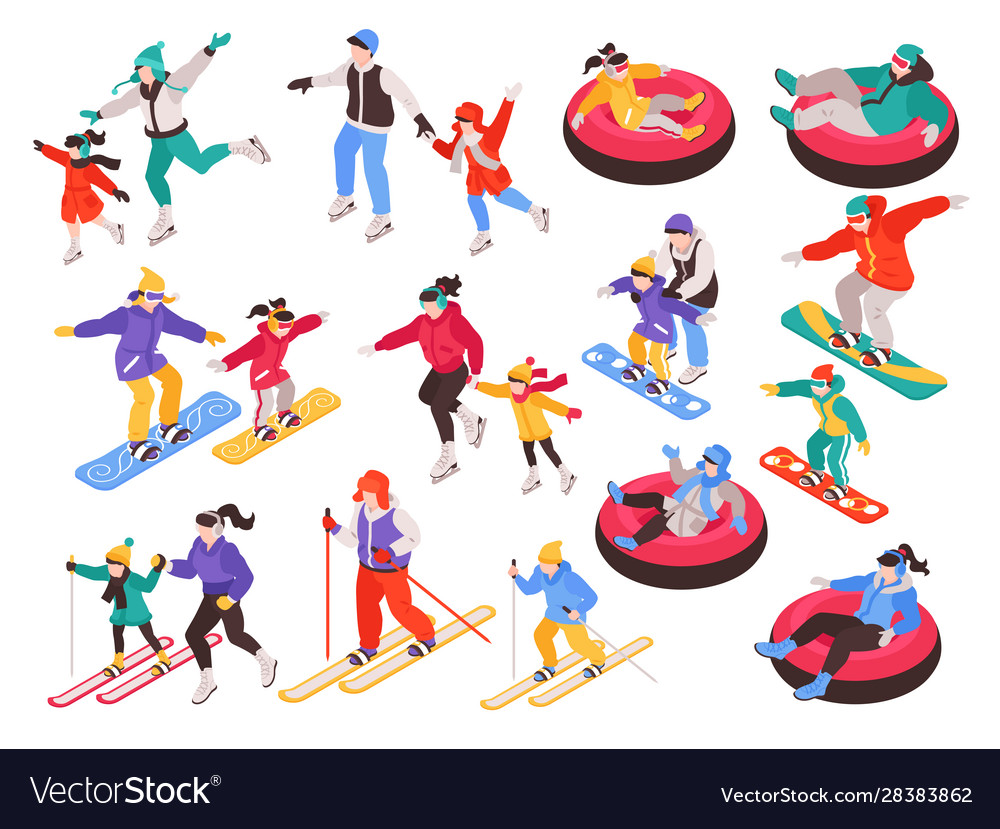 Winter activities isometric set Royalty Free Vector Image