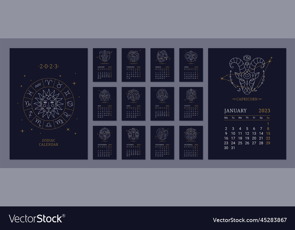 2023 astrology wall calendar with zodiac signs