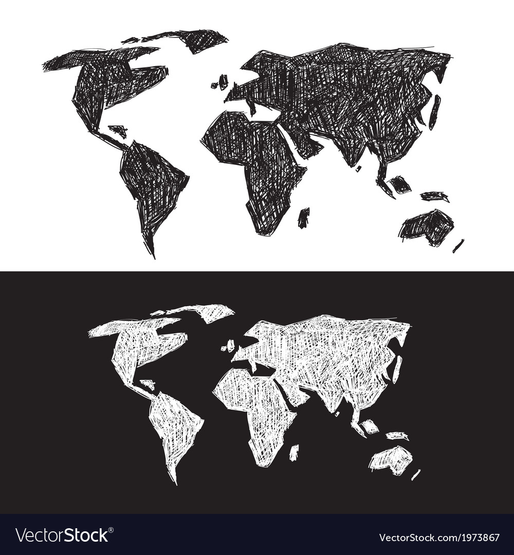 Black and white world map set Royalty Free Vector Image