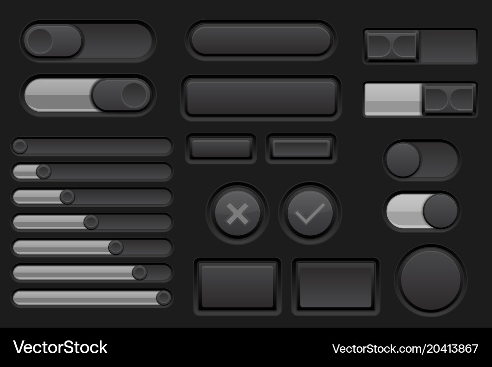 Black interface buttons set Royalty Free Vector Image