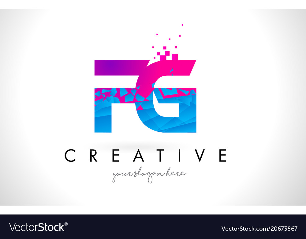 Fg F G Letter Logo With Shattered Broken Blue Vector Image 9748