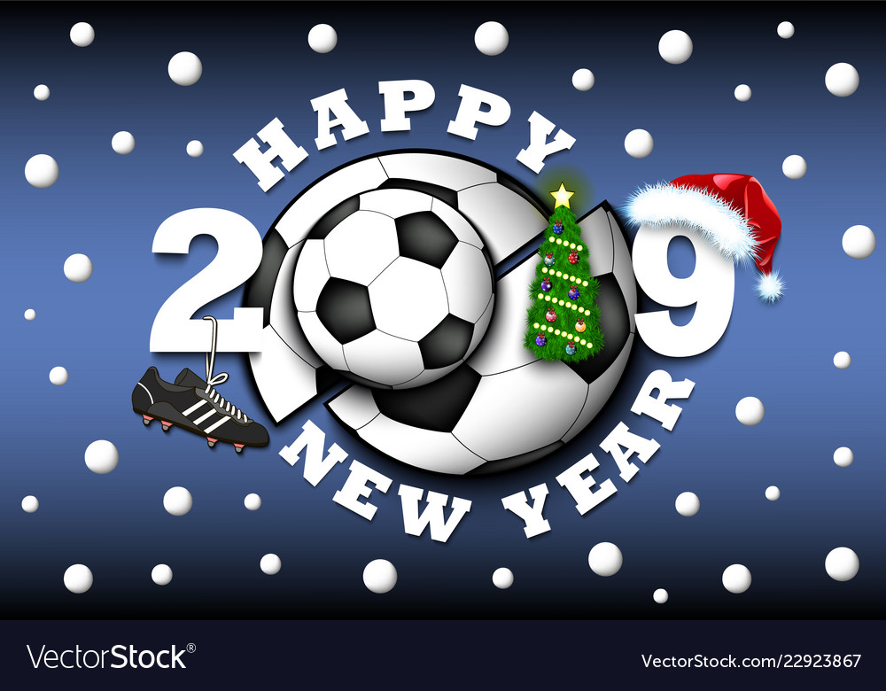 Happy new year 2019 and soccer ball Royalty Free Vector