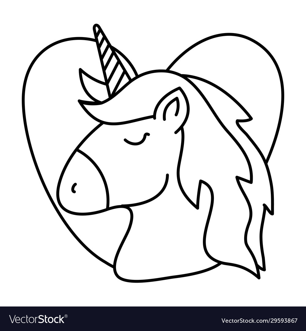 Head cute unicorn with heart isolated icon