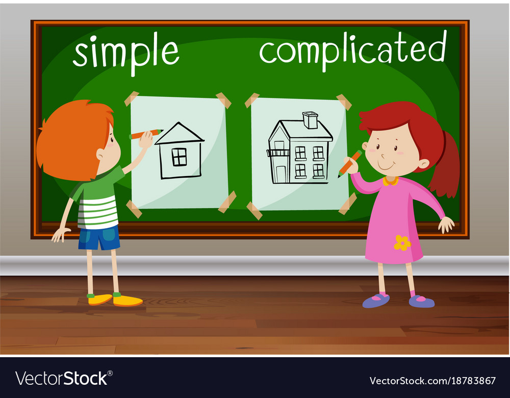 Opposite words for simple and complicated Vector Image