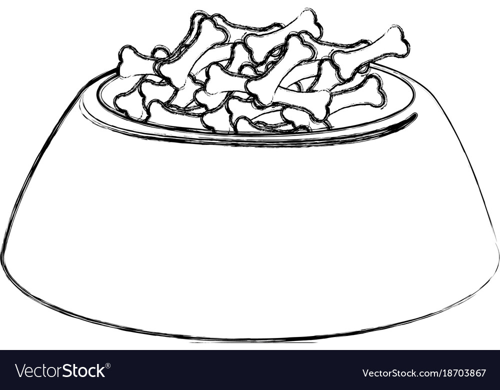 Sketch draw dog food in bowl Royalty Free Vector Image