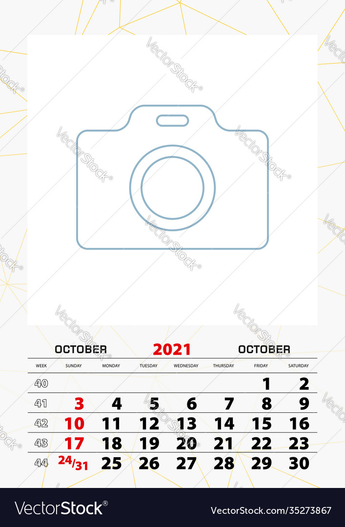 Wandkalender Planervorlage für Oktober 2021