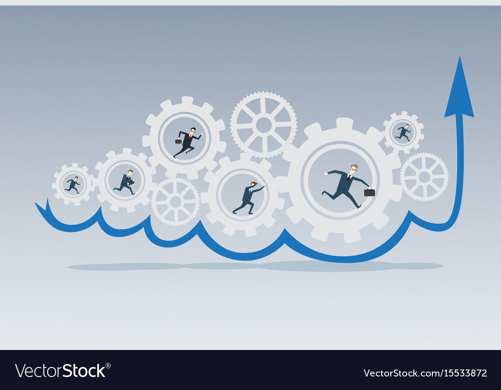 Business people group running in cog wheel work Vector Image