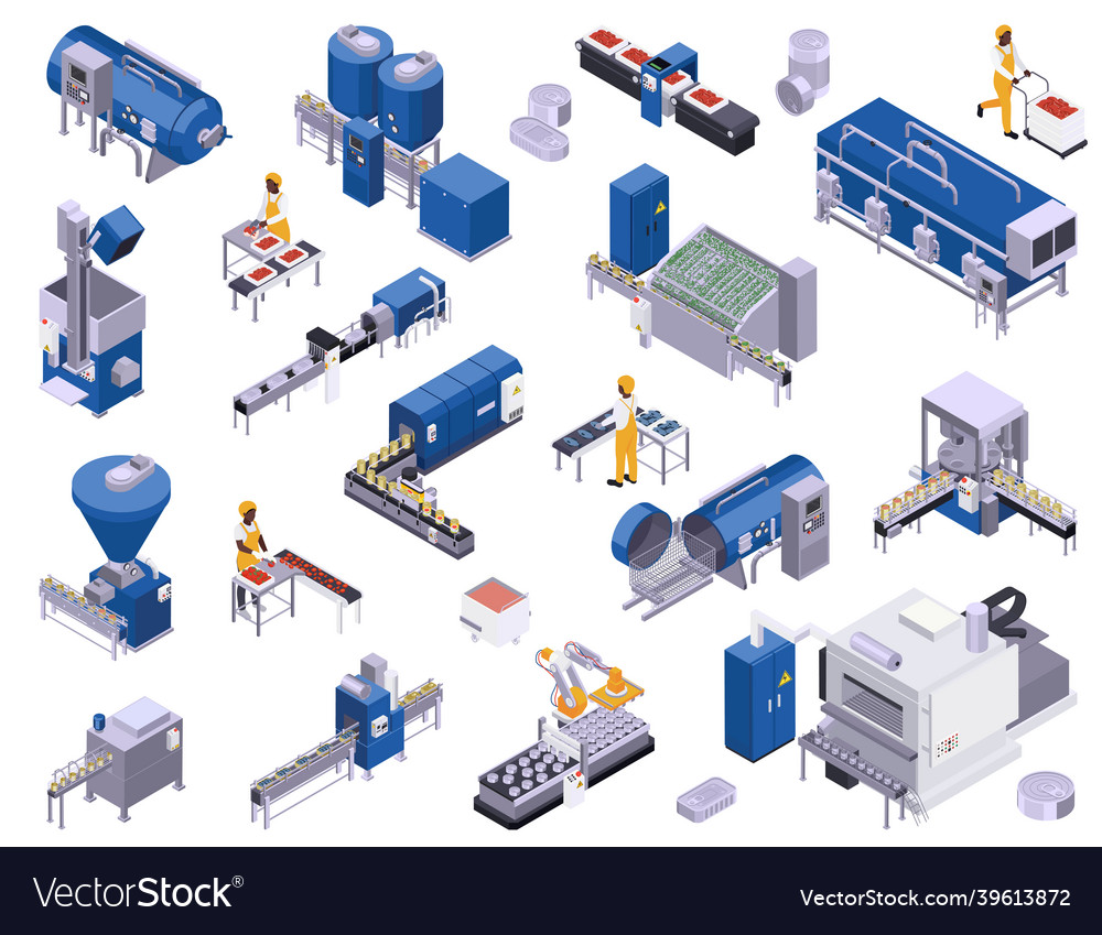 Canned food production icons vector image Canned food production icons