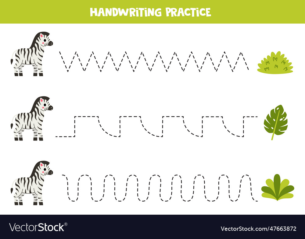 Handwriting practice with cute zebra tracing Vector Image
