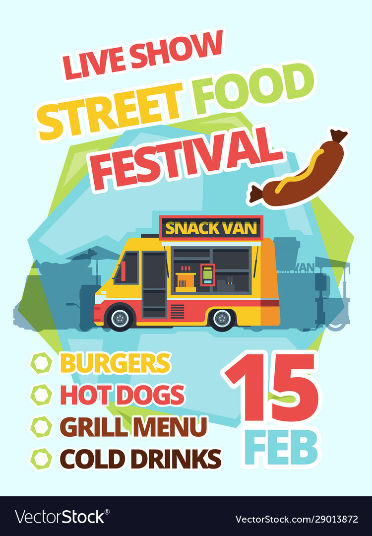 Street food festival poster flat