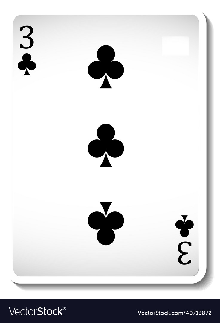 Three of clubs playing card isolated