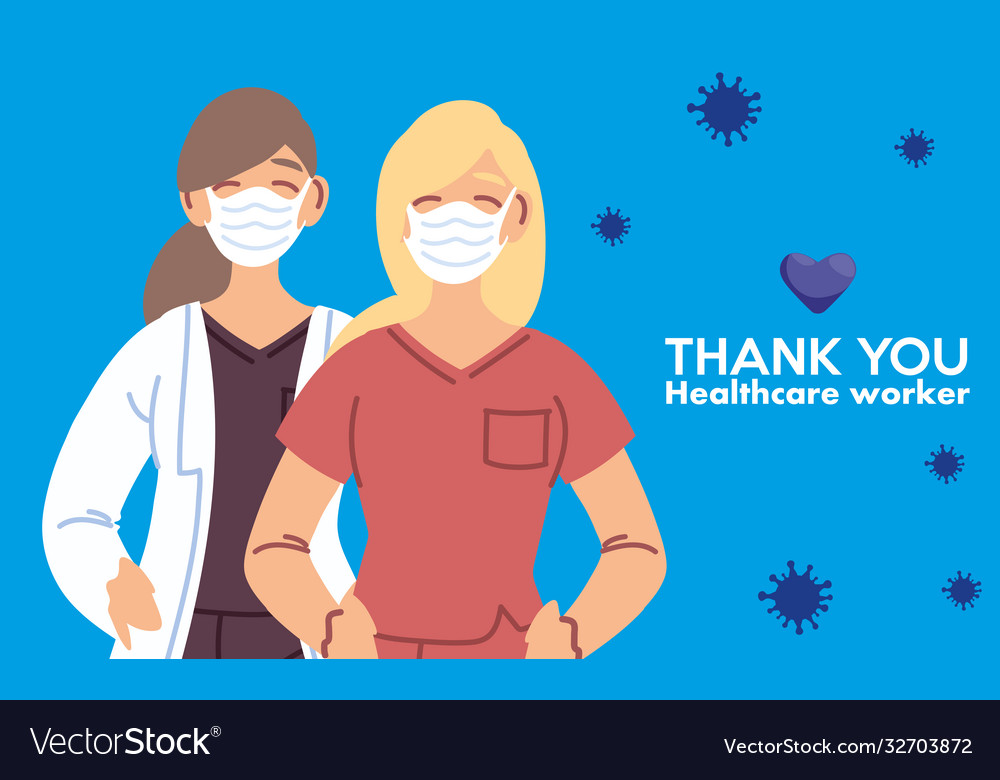 Women doctors with masks and thank you healthcare Vector Image