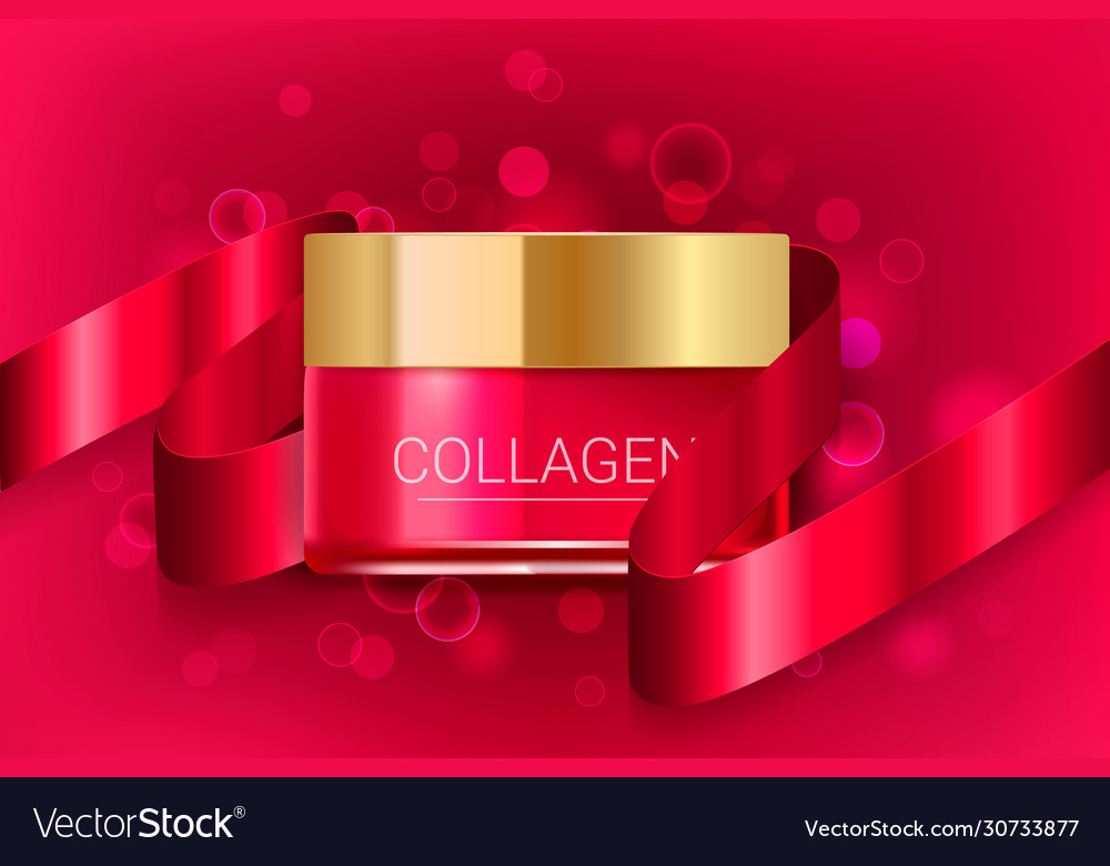 Cosmetic face cream box with red ribbon Royalty Free Vector