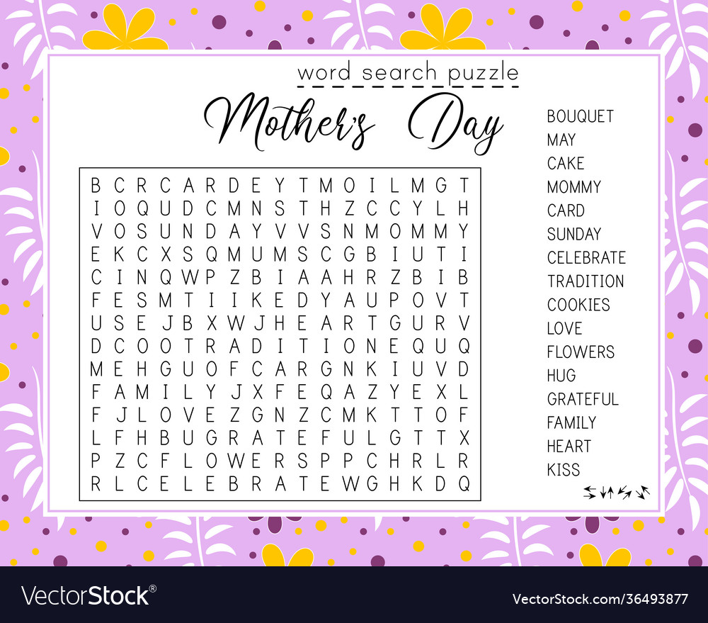 Mothers Day Word Search Puzzle Royalty Free Vector Image